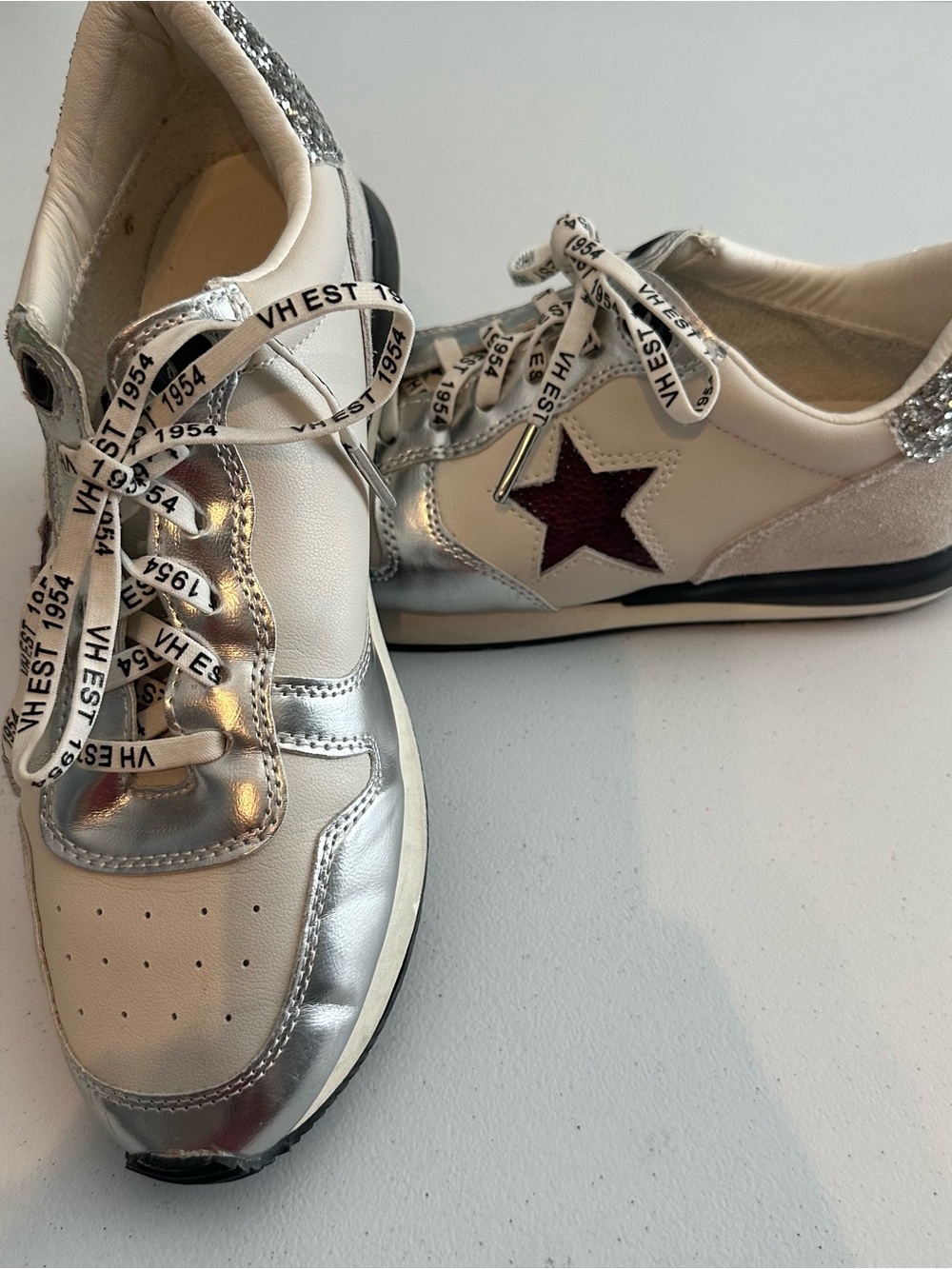 Vintage Havana Glitter Star Sneakers Silver Metallic White Womens Size 10